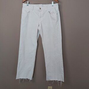 Zara Mid Rise Raw Hem Straight Leg White Denim Jeans Size 10